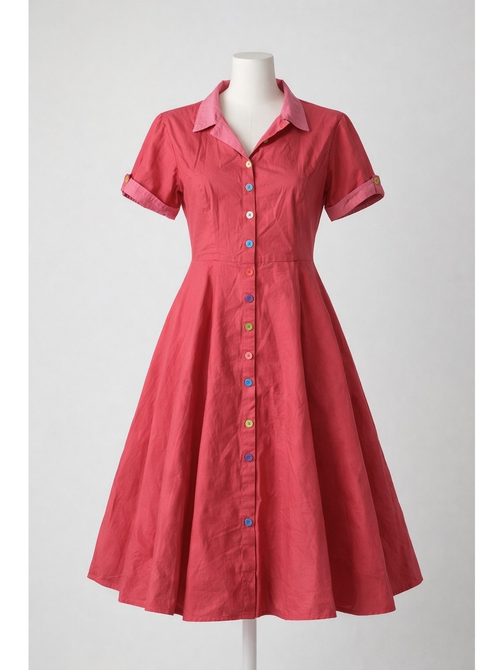 Unique Vintage Plus Size Shirt Dress Colorful Buttons - Teacher Retro Rockabilly